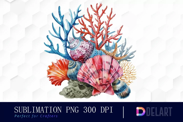Colorful Coral Reef Sea Shell Illustration Clipart