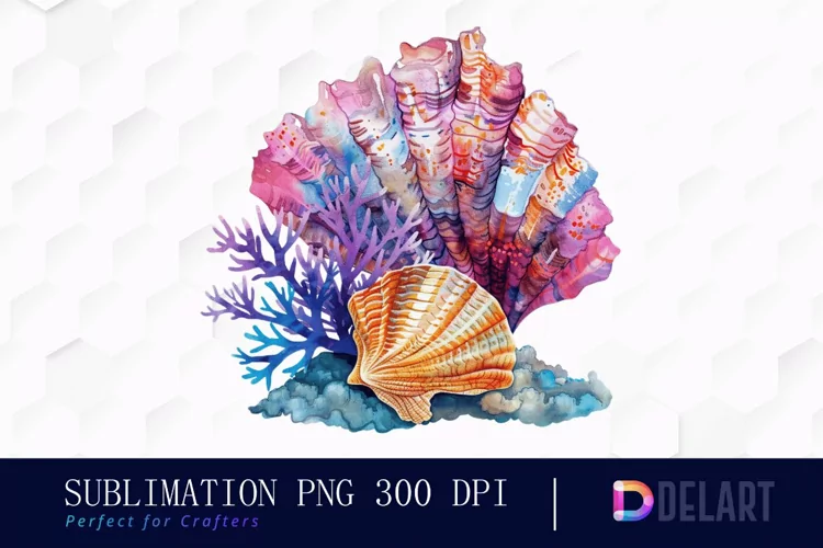 Colorful Coral Reef Sea Shell Illustration Clipart