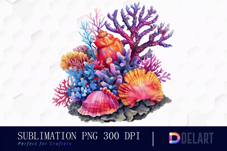 Colorful Coral Reef Sea Shell Watercolor Clipart