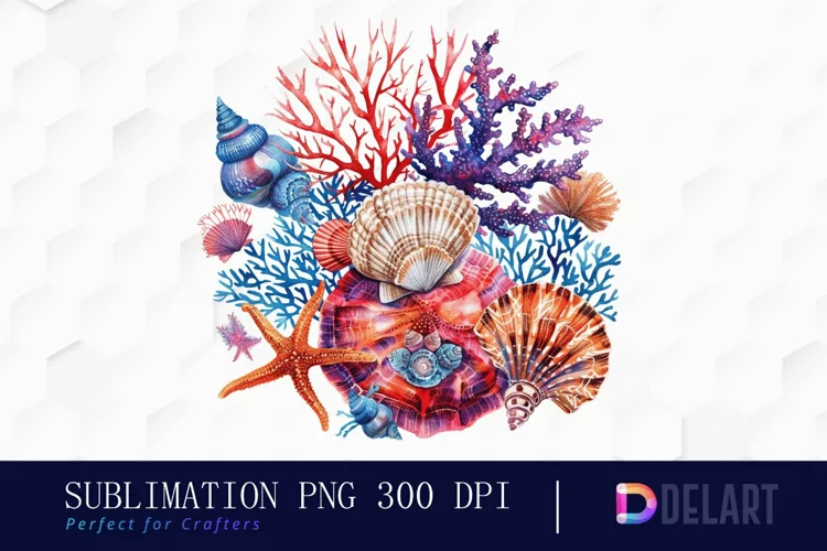 Colorful Coral Reef Sea Shell Illustration Clipart