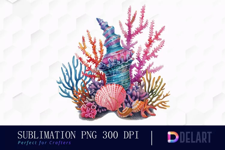 Colorful Coral Reef Sea Shell Illustration Clipart