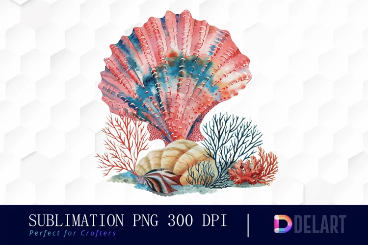 Colorful Coral Reef Sea Shell Illustration Clipart