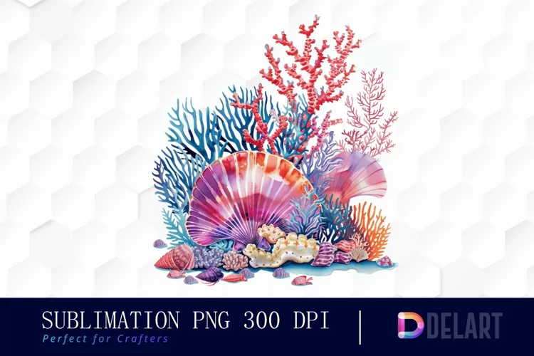 Colorful Coral Reef Sea Shell Illustration Clipart