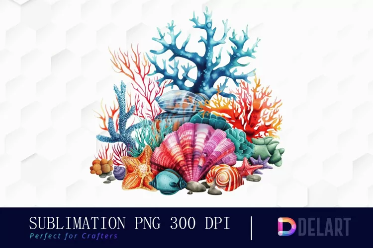 Colorful Coral Reef Sea Shell Watercolor Clipart