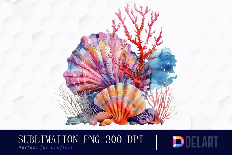 Colorful Coral Reef Sea Shell Illustration Clipart