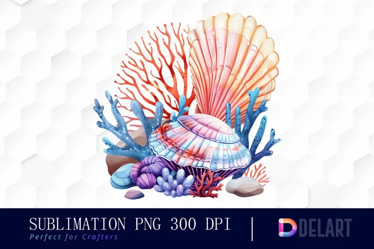 Colorful Coral Reef Sea Shell Graphics Clipart