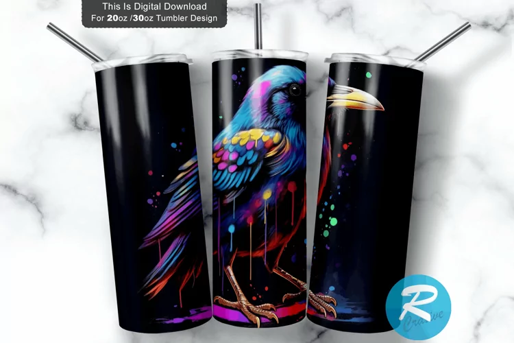 Colorful Crow Bird 20oz/30oz Skinny Tumbler