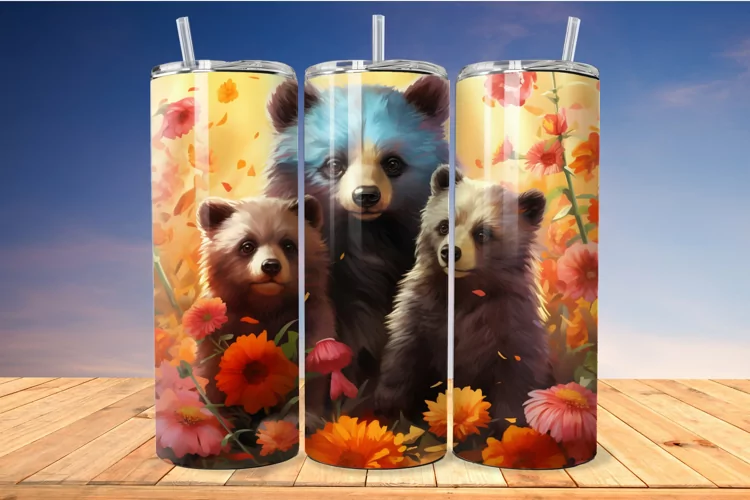 Colorful Cute Baby Three Bears 20 Oz Skinny Tumbler