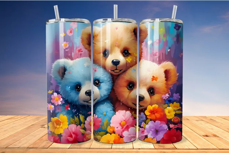 Colorful Cute Baby Three Bears 20 Oz Skinny Tumbler