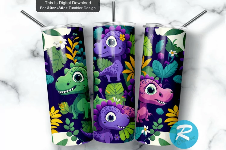 Colorful Children Baby Dinosaurs 20oz/30oz Skinny Tumbler