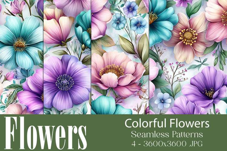 Flower Patterns, Colorful Flowers Seamless Patterns, s1