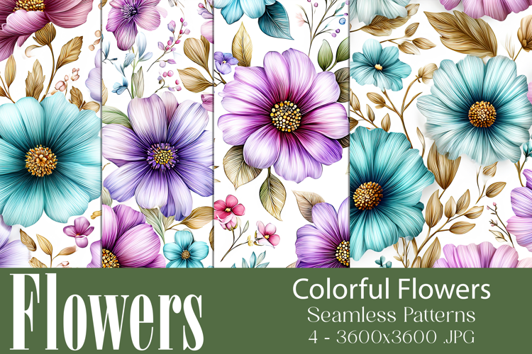 Flower Patterns, Colorful Flowers Seamless Patterns, s2