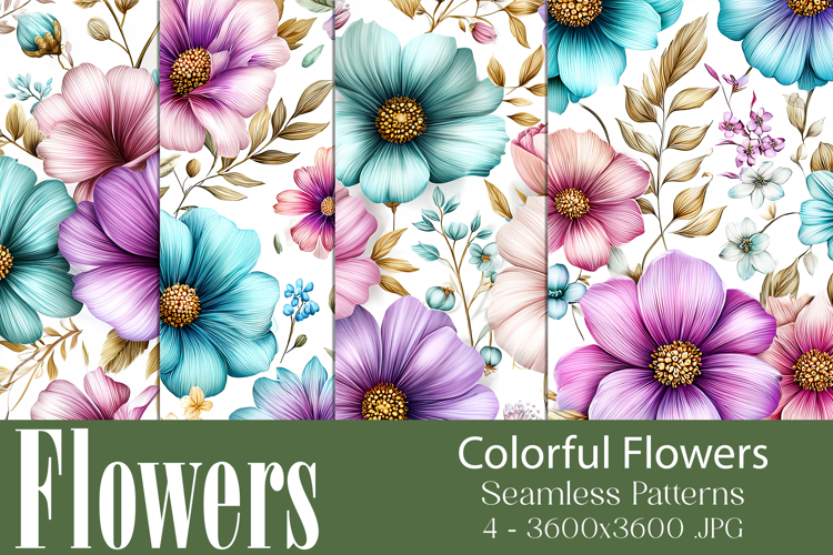 Flower Patterns, Colorful Flowers Seamless Patterns, s3