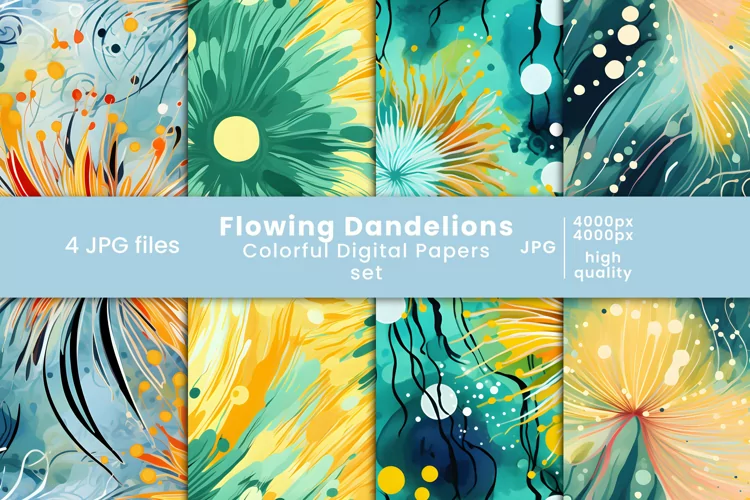 colorful dandelions digital paper and floral patterns