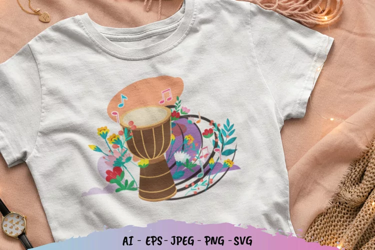 Colorful Decorative Floral Music Key Note - Djembe