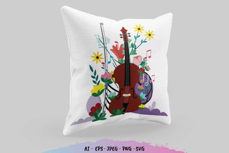 Colorful Decorative Floral Music Key Note - Violin