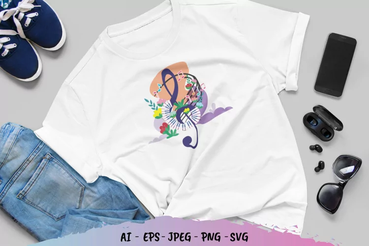 Colorful Decorative Floral Music Key Note