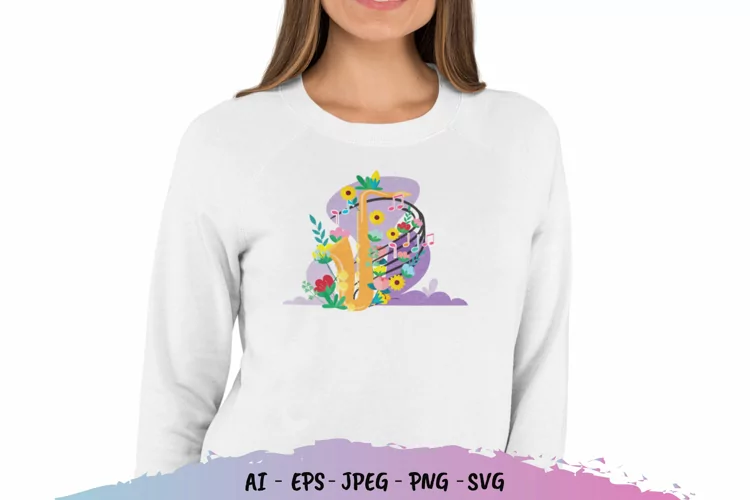 Colorful Decorative Floral Music Key Note - Saxophone