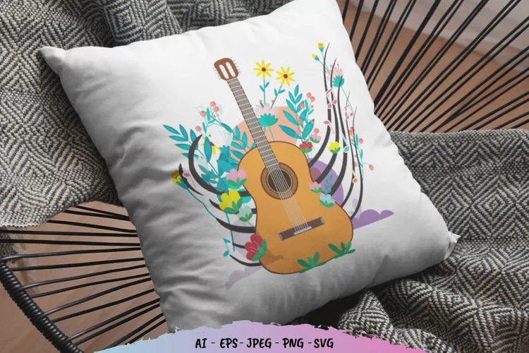 Colorful Decorative Floral Music Key Note - Guitar