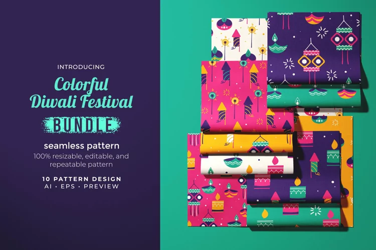 Colorful Diwali Festival - Seamless Pattern