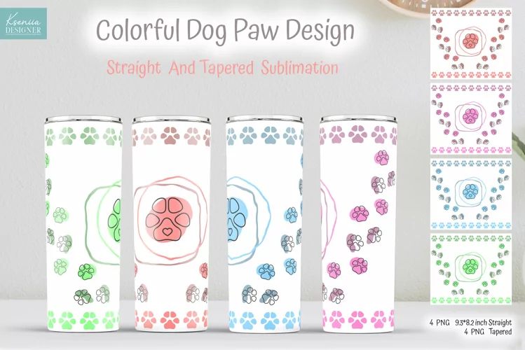 Paw Print Tumbler Wrap. Dog Lover Sublimation Design