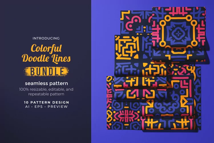 Colorful Doodle Lines - Seamless Pattern