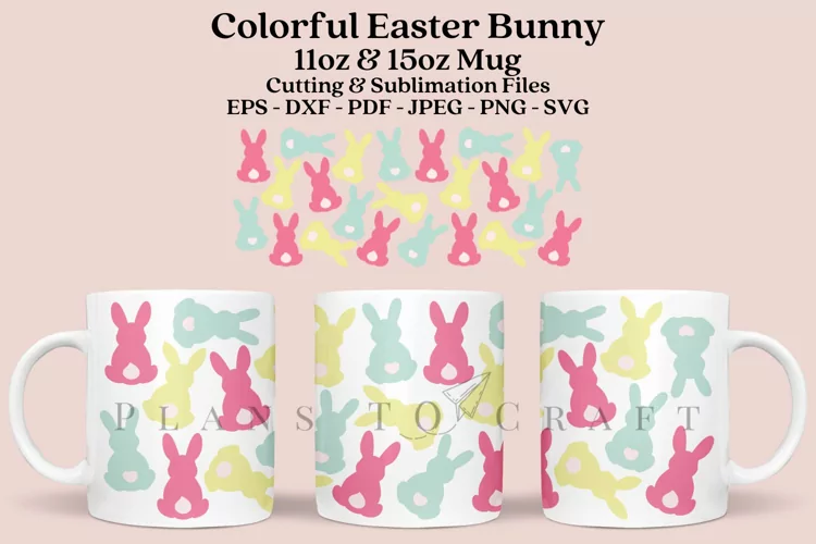 Colorful Easter Bunny 11&15oz Coffee Mug SVG
