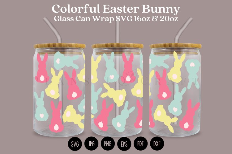 colorful easter bunny libbey beer can glass full wrap svg presized template for 16oz and 20oz glass, suitable for cricut suitable for Cricut, Silhouette America, or sublimation.