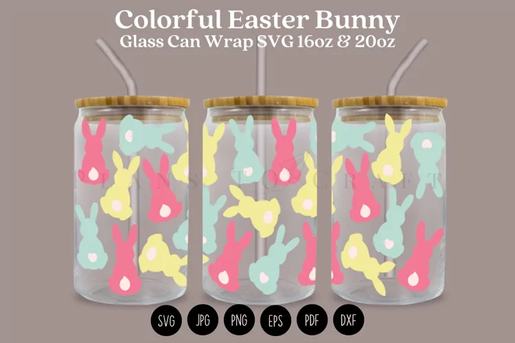 Colorful Easter Bunny Libbey Glass Can Wrap SVG 16oz & 20oz