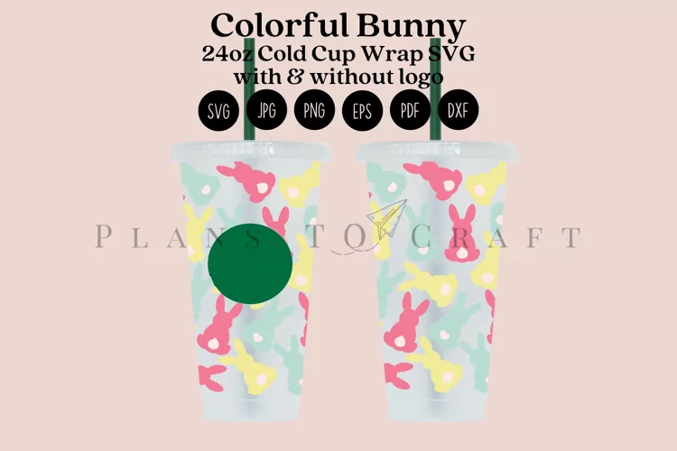 Colorful Easter Bunny 24oz Cold Cup Tumbler Wrap SVG