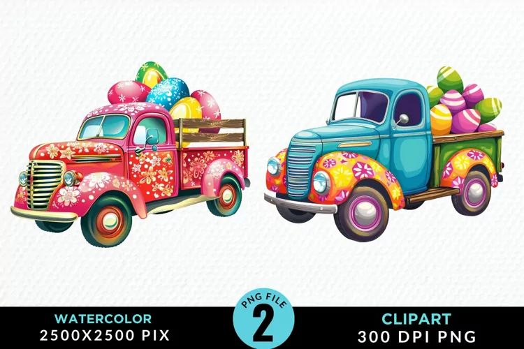 Colorful Easter Eggs Truck Fun Clipart