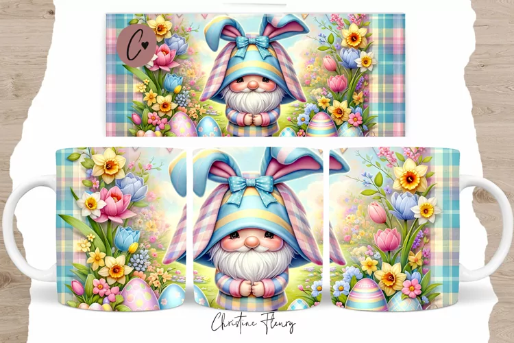 Cute Easter Gnome Mug Wrap, Gnome PNG