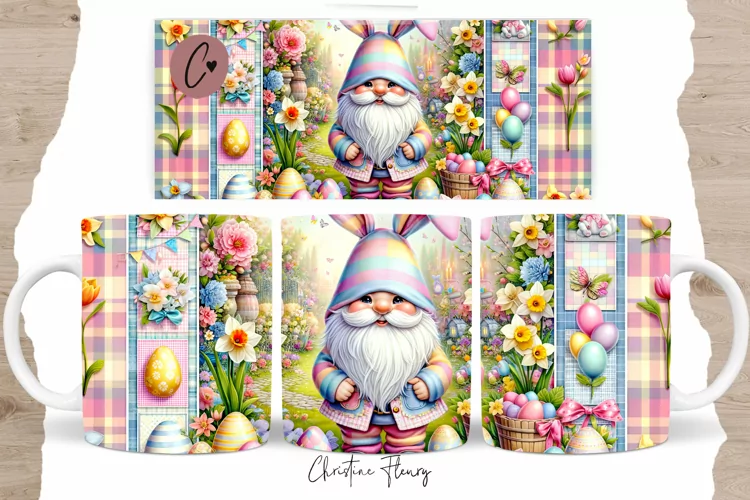 Spring Easter Gnome Mug Wrap, Gnome PNG