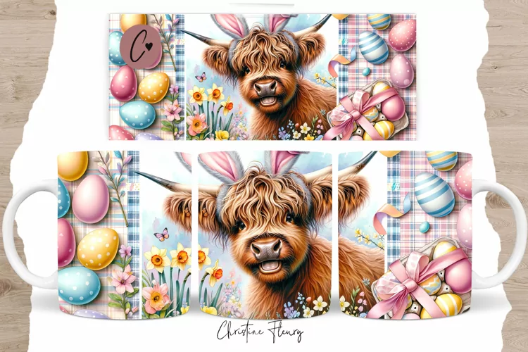 Cute Highland Cow Mug Wrap, Highland Cow PNG