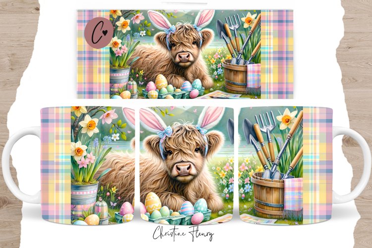 Cute Highland Cow Easter Mug Wrap, Highland Cow PNG