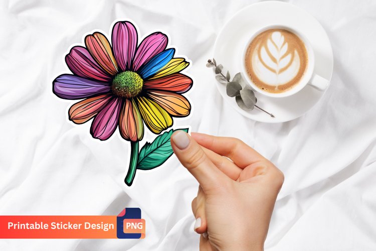 Colorful Fall Flower Sticker, Autumn Vibes Floral Sticker