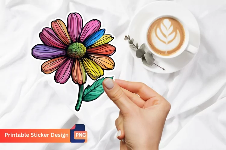 Colorful Fall Flower Sticker, Autumn Vibes Floral Sticker