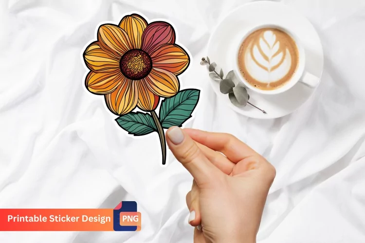 Colorful Fall Flower Sticker, Autumn Vibes Floral Sticker