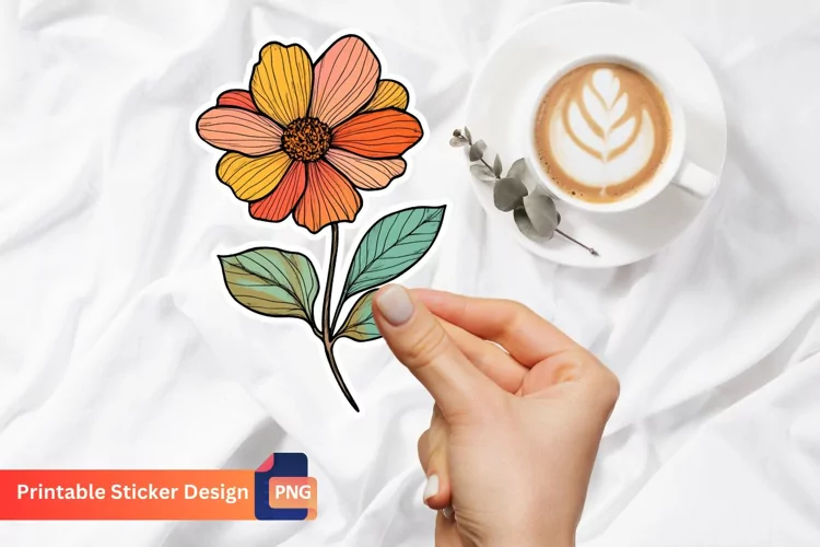 Colorful Fall Flower Sticker, Autumn Vibes Floral Sticker