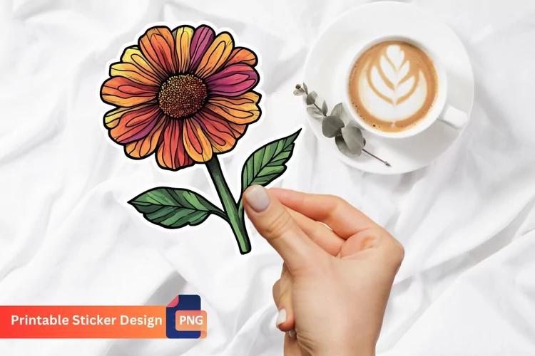 Colorful Fall Flower Sticker, Autumn Vibes Floral Sticker