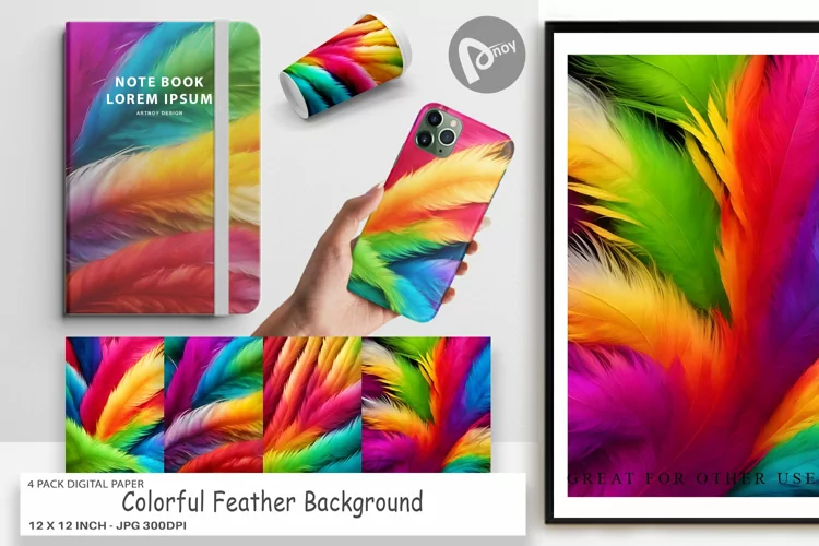Digital Paper Colorful Feather