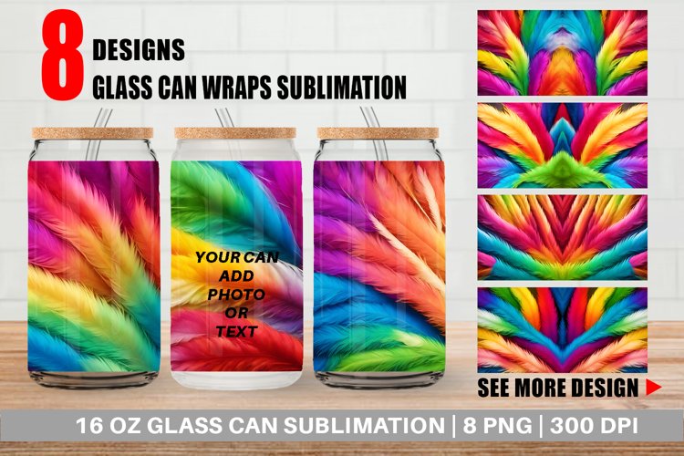Colorful Feather Background Glass Can Wraps
