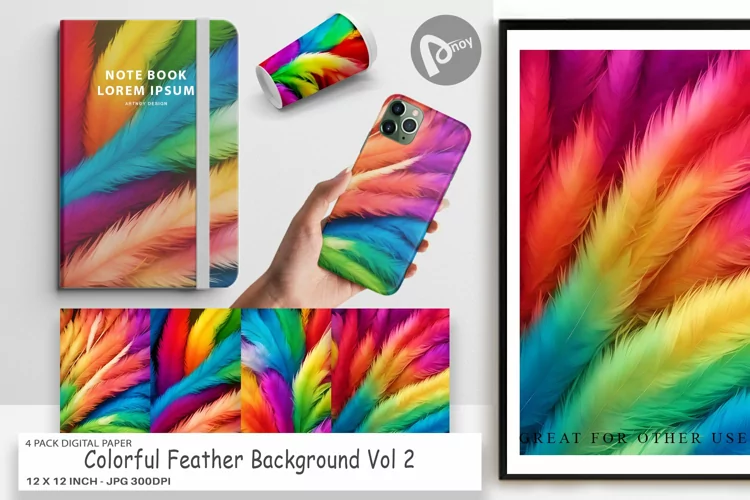 Digital Paper Colorful Feather