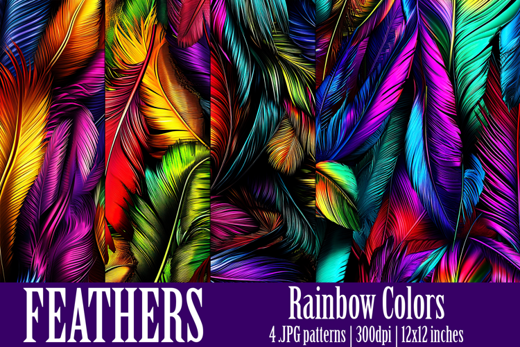 Feathers Patterns, Rainbow Color Feathers Patterns, s1,