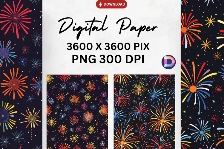 Colorful Fireworks Digital Paper