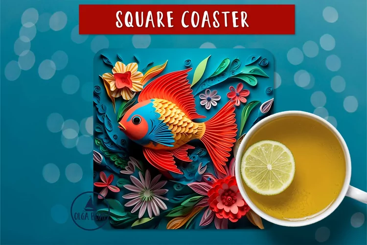 Colorful fish coaster | 3d square coasters designs