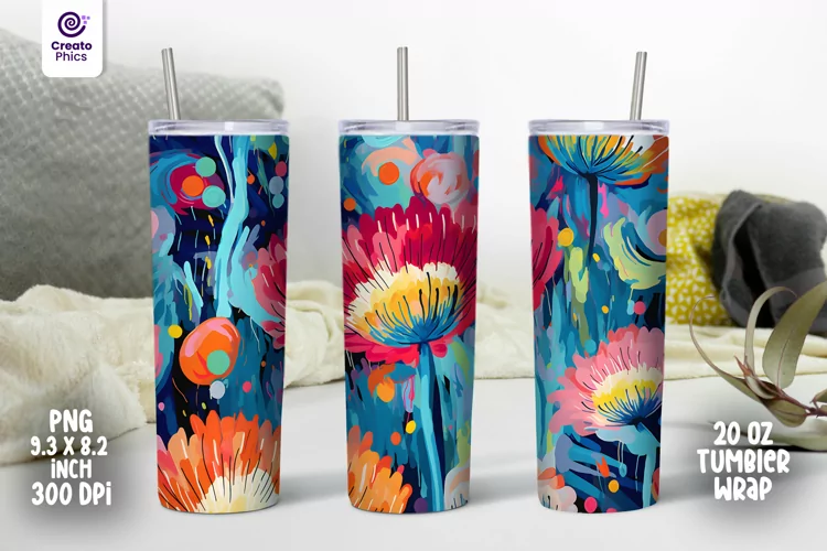 colorful floral 20 oz tumbler wrap flower sublimation PNG