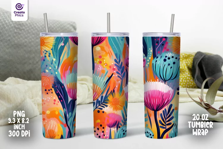 colorful floral 20 oz tumbler wrap flower sublimation PNG