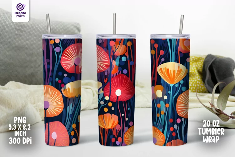 colorful floral 20 oz tumbler wrap flower sublimation PNG