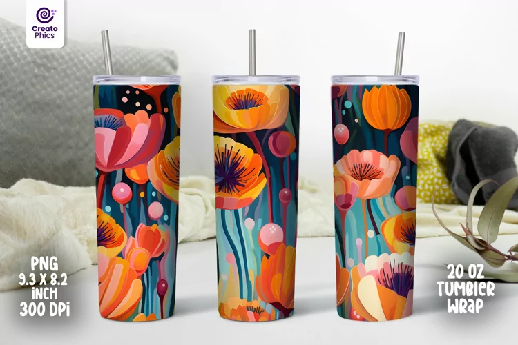colorful floral 20 oz tumbler wrap flower sublimation PNG